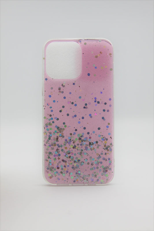 iPhone 14 Pro Max Clear Gel Glitter case - Pink