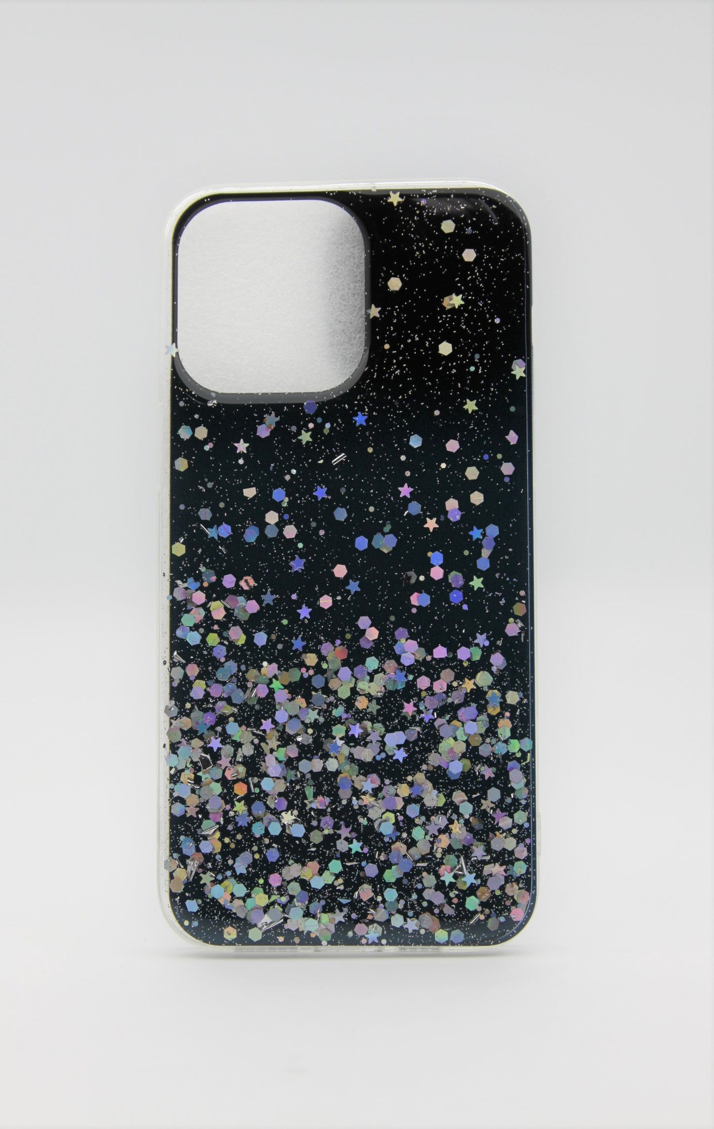 iPhone 14 Pro Max Clear Gel Glitter case - Black