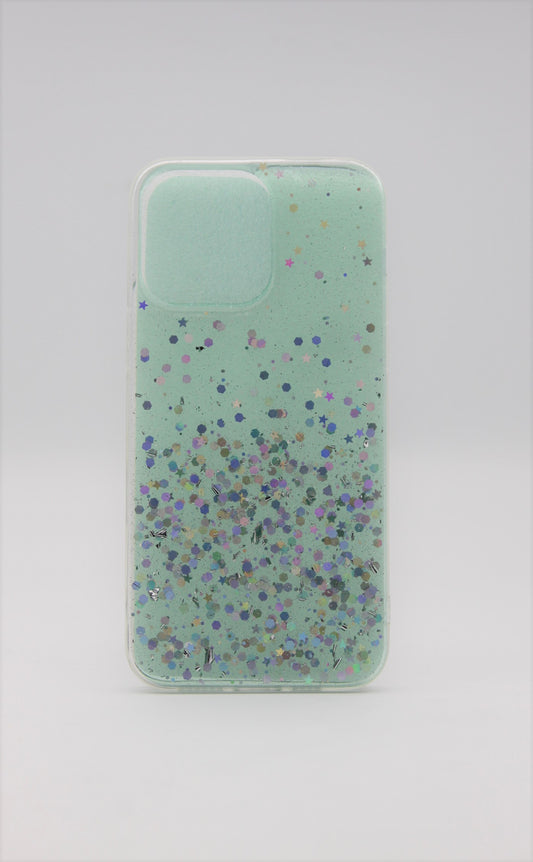 iPhone 14 Pro Max Clear Gel Glitter case - Green