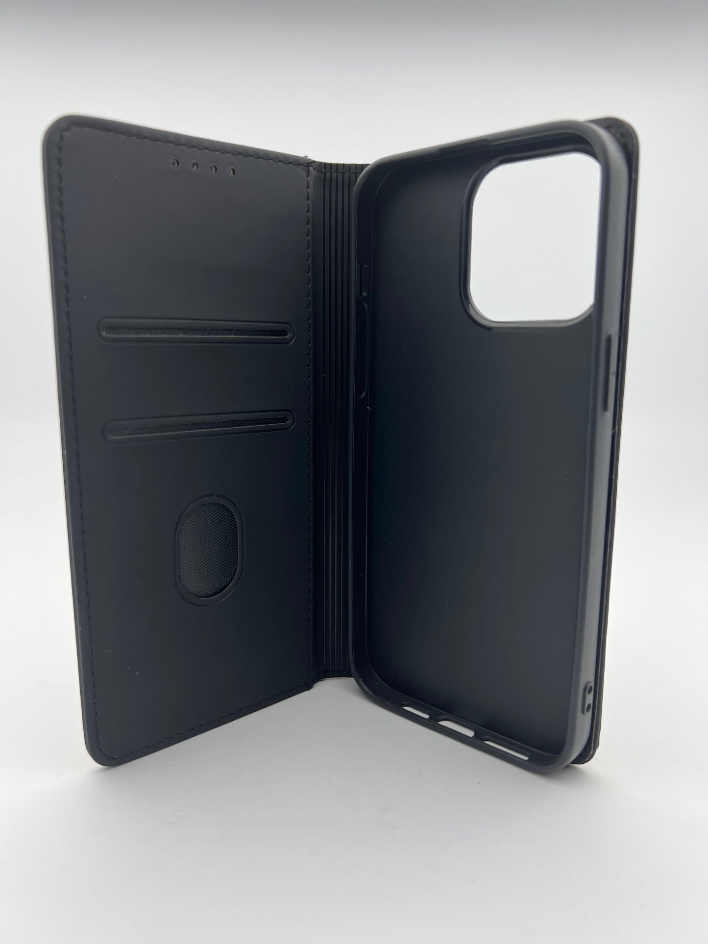 iPhone 14 Pro 6.1 Suede Wallet Case W/ Back Card Slot - Black