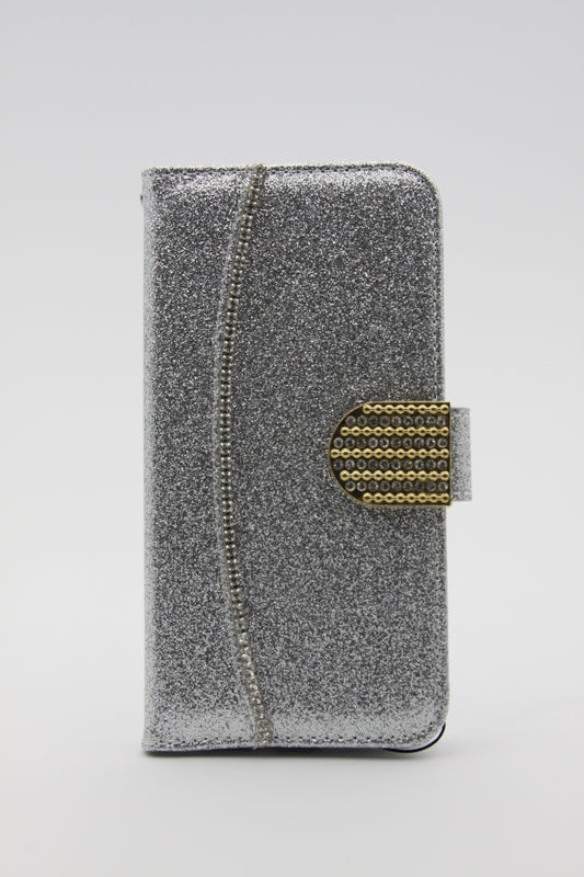 iPhone X/XS Glitter Wallet Case - Silver